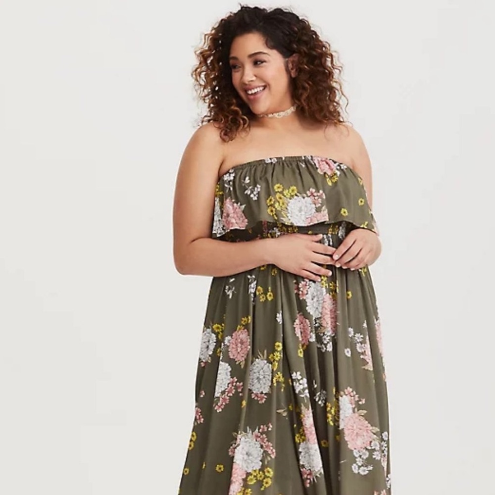 Torrid Olive Floral Challis Maxi Dress